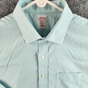 Brooks Brothers Madison Men 17.5 35 Light Blue Houndstooth Long Sleeve Button Up